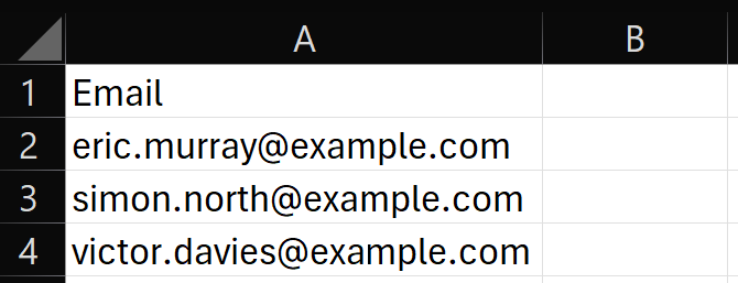 Example CSV layout for archiving users