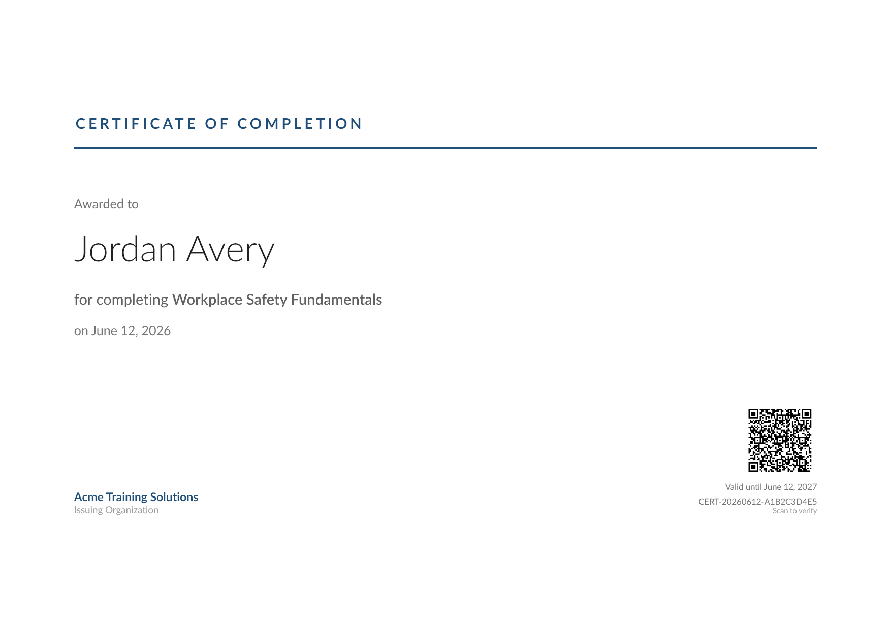 Minimal certificate template