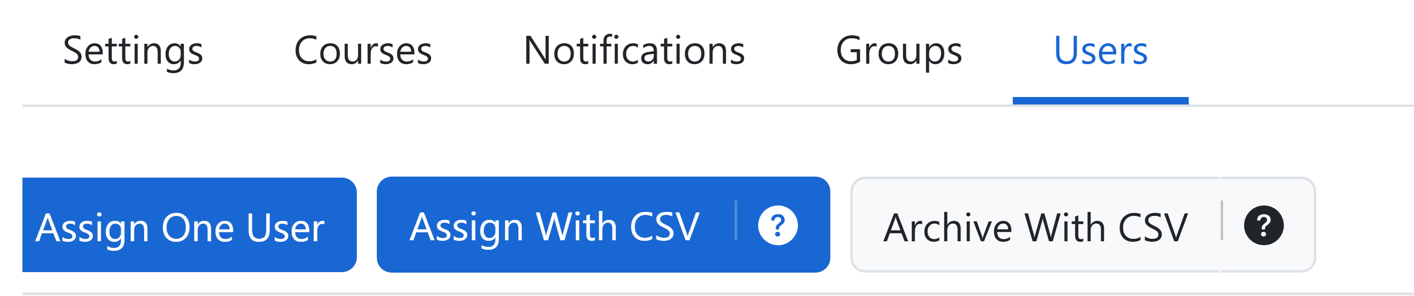 Package Users tab with Assign One User and Assign With CSV actions